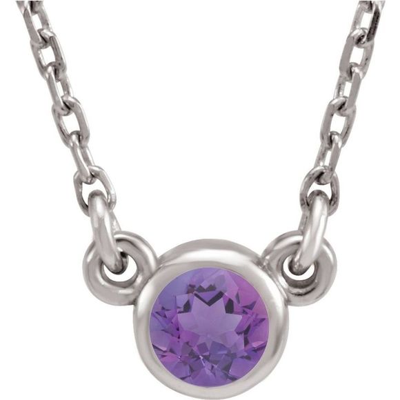 Sterling Silver 4mm Round Amethyst Solitaire Necklace, 16 Inch